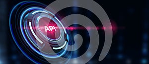 API - Application Programming Interface. Software development tool. Business, modern technology, internet and networking concept