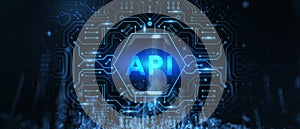 API - Application Programming Interface. Software development tool. Business, modern technology, internet and networking concept