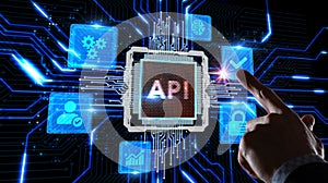 API - Application Programming Interface. Software development tool. Business, modern technology, internet and networking concept