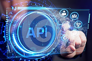 API - Application Programming Interface. Software development tool. Business, modern technology, internet and networking concept