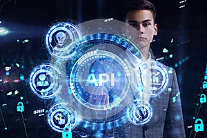 API - Application Programming Interface. Software development tool. Business, modern technology, internet and networking concept