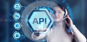 API - Application Programming Interface. Software development tool. Business, modern technology, internet and networking concept