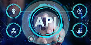 API - Application Programming Interface. Software development tool. Business, modern technology, internet and networking concept