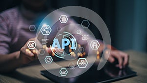 API - Application Programming Interface. Software development tool. Business, modern technology, internet, and networking concept