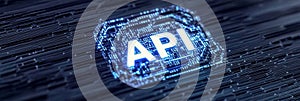 API. Application Programming Interface. Software development tool. Data transmission concept.
