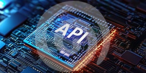 API, Application Programming Interface. Software Development Tool On Futuristic Microchip.,