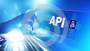 API - Application Programming Interface, software development tool, information technology and business concept.