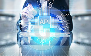 API - Application Programming Interface, software development tool, information technology and business concept.