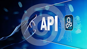 API - Application Programming Interface, software development tool, information technology and business concept.