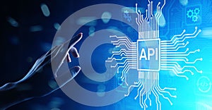 API - Application Programming Interface, software development tool, information technology and business concept.