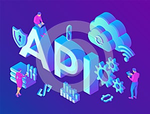API. Application Programming Interface. Software development tool, information technology concept. Technology process of Software