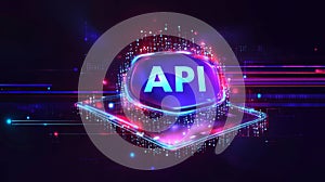 API, Application Programming Interface. Software Development Tool With Neon Futuristic Design
