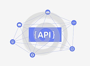 API - Application Programming Interface vector illustration. Api Gateway Architecture and integration - management tool