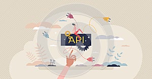 API as application programming interface for connection tiny person concept