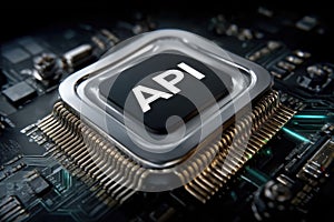Api concept structure: data exchange, software bridge, system integration, command protocol, digital connection