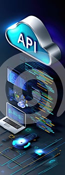 Api concept structure: data exchange, software bridge, system integration, command protocol, digital connection