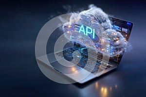 Api concept structure: data exchange, software bridge, system integration, command protocol, digital connection