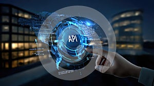 Api concept structure: data exchange, software bridge, system integration, command protocol, digital connection