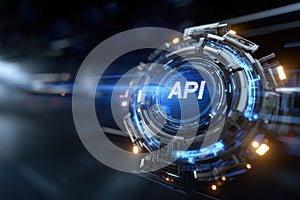 Api concept structure: data exchange, software bridge, system integration, command protocol, digital connection