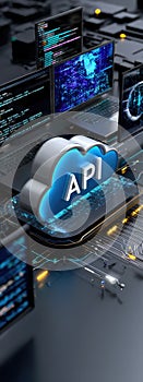 Api concept structure: data exchange, software bridge, system integration, command protocol, digital connection