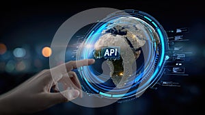 Api concept structure: data exchange, software bridge, system integration, command protocol, digital connection