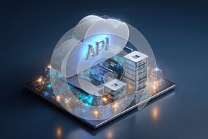 Api concept structure: data exchange, software bridge, system integration, command protocol, digital connection