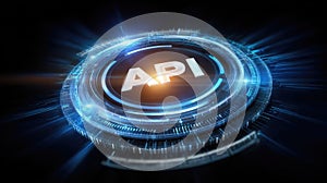 Api concept structure: data exchange, software bridge, system integration, command protocol, digital connection