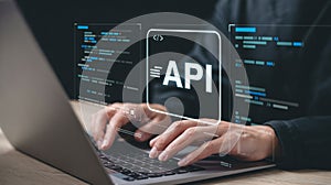 Api development concept application programming interface coding software development on laptop screen