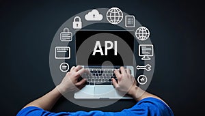 API Development and Integration - Software Engineer Coding with Digital Interface Overlay