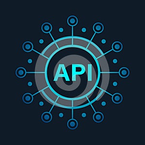 API icon in flat style. Software integration vector illustration on isolated background. Algorithm programming sign business