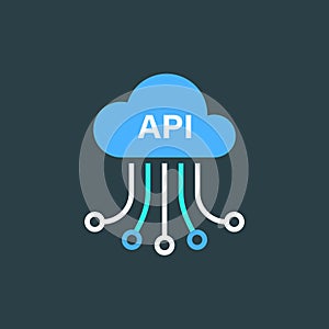 API icon in flat style. Software integration vector illustration on isolated background. Algorithm programming sign business