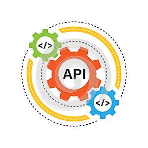 API icon in flat style. Software integration vector illustration on isolated background. Algorithm programming sign business