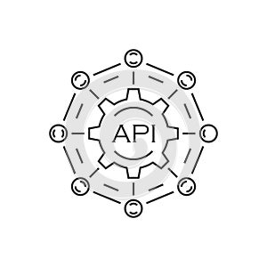 API icon in flat style. Software integration vector illustration on isolated background. Algorithm programming sign business
