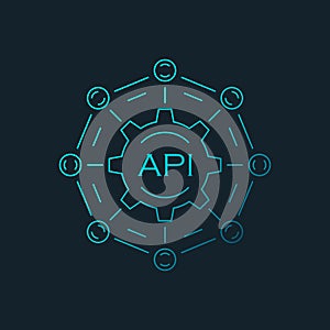 API icon in flat style. Software integration vector illustration on isolated background. Algorithm programming sign business