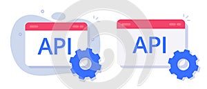 API tech application data web development icon set vector graphic illustration, software program interface integration