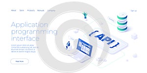 Api technology concept in isometric vector design. Application programmimg interface with data software and development. Web