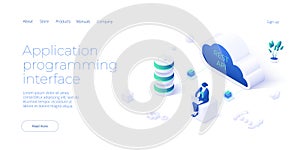 Api technology concept in isometric vector design. Application programmimg interface with data software and development. Web