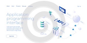 Api technology concept in isometric vector design. Application programmimg interface with data software and development. Web