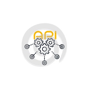 API vector line icon with cogwheels
