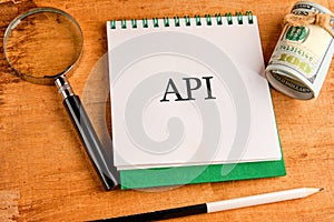 API (application program interface). The concept of technology and development. Phrase, words, text API in a