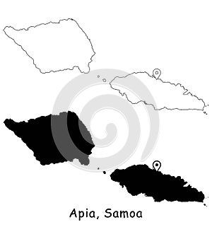 Apia, Samoa. Detailed Country Map with Location Pin on Capital City.