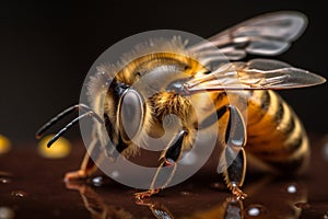 apiarist closeup gold nature yellow bee honey macro pollen insect background. Generative AI.