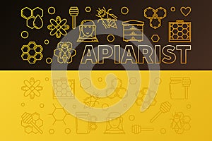 Apiarist vector colored horizontal illustrations in line style