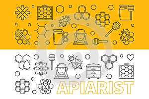 Apiarist vector horizontal banners set in thin line style