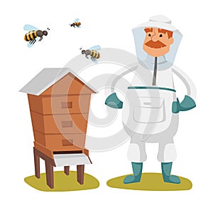 Apiary beekeeper vector illustrations