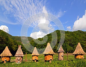 Apiary in mountains photo