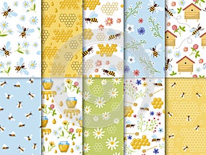 Apiary pattern. Wax bees healthy natural honey farms recent vector seamless backgrounds for textile design projects