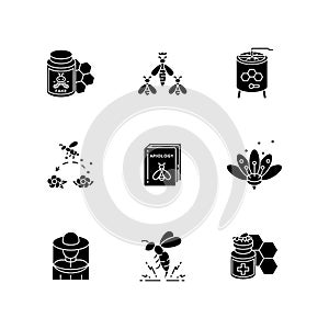 Apiculture black glyph icons set on white space