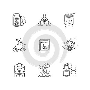 Apiculture linear icons set