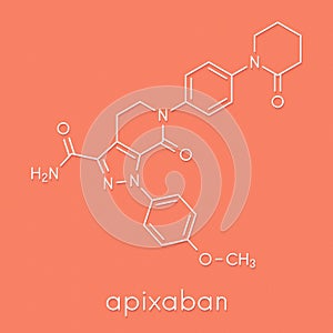 Apixaban anticoagulant drug molecule direct FXa inhibitor. Skeletal formula. photo